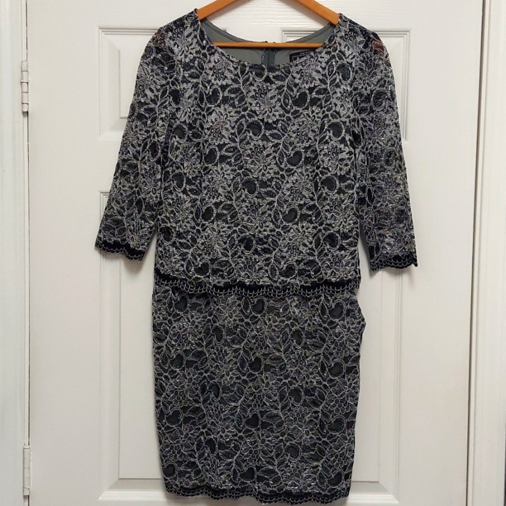 Alex Evenings Grey/Black Dress size 12P